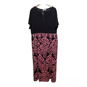 Nemidor Womens Pull On Maxi Dress US 26 Black Pink‎ Short Sleeve Pockets NWOT